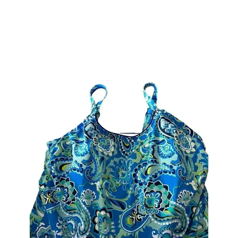Lands' End Women's Blue Aqua Paisley Tankini Swim Top Size 18